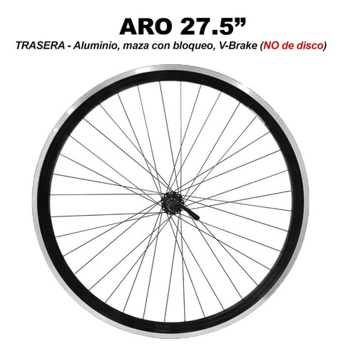 Rueda Trasera Aro 27.5 Doblepared Aluminio Negra Bloqueo 36h