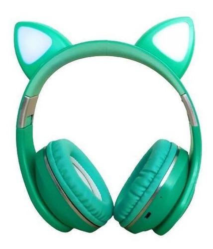 Fone De Ouvido Bluetooth Led Orelha Gato Verde Iuz Headphone