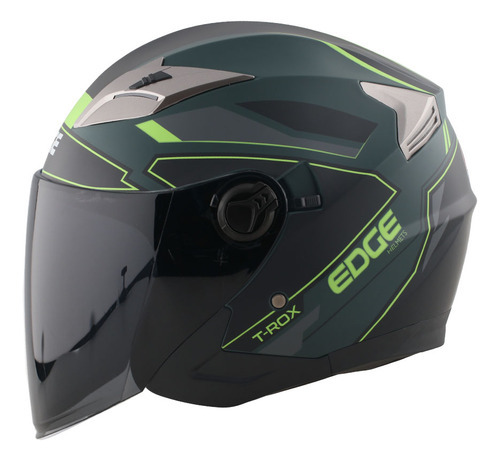 Casco Semi Integral Edge T-rox Certificado Dot Moto + Gafas Color Verde/Gris Tamaño del casco M (57-58 cm)