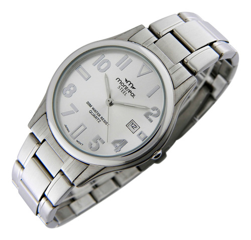 Reloj Montreal Hombre Ml1427 100% Acero Calend. Caja Delgada