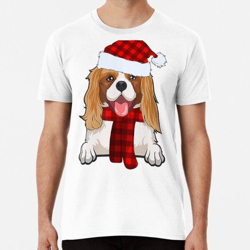 Remera Cavalier Charles Spaniel Santa Hat Buffalo Plaid Navi