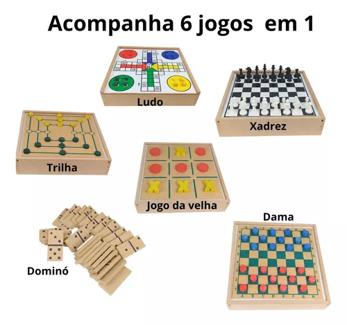 Jogos De Tabuleiro 6x1 Xadrez Damas Ludo Trilha Velha Resta1