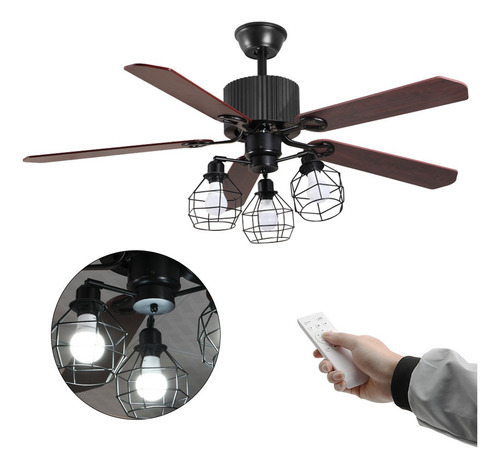 Ventilador Techo 52 Pulgadas Aspas Reversible Control Remoto 1.32 M 60hz Negro Marrón Madera 5
