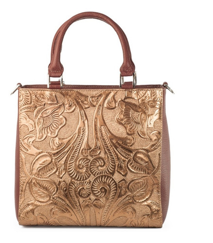 Imagen 5 de 8 de Bolso De Piel Con Grabado Tipo Cincelado Bolsa Satchel Dama