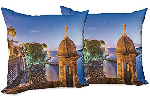 Lunarable Puerto Rico Throw Pillow Cushion Cover Pack De 2, 