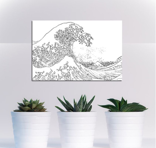 Cuadro 20x30cm Hokusai La Gran Ola Blanco Y Negro Arte Japon