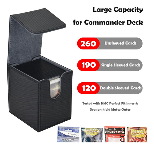 Caja De Cartas Mtg Guarda +100 Cartas Doble Forro Cuero Negr