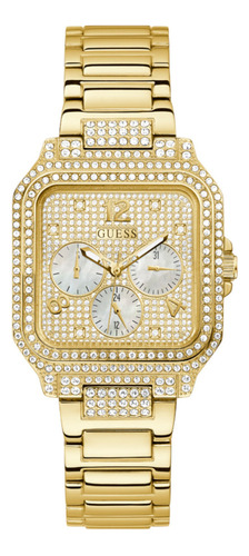 Reloj Orginal Marca Guess Para Dama Correa Dorado Bisel Morado Fondo Morado