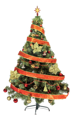 Arbol Navidad Tronador Lujo 1,50mts + Kit 40 Deco Rojo Oro