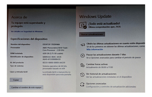 Pc Cpu Amd Phenom 8650 Triple Core 2.3ghz.4gb Ram. Muy Buena (Usado)