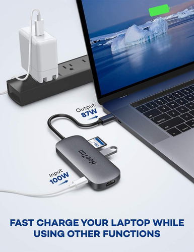 Imagen 6 de 8 de Hub Usb-c Adaptador Hdmi Macbook Pro Hootoo 100w Carga