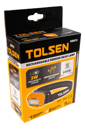 Linterna Frontal Recargable Con Sensor Tolsen 60012