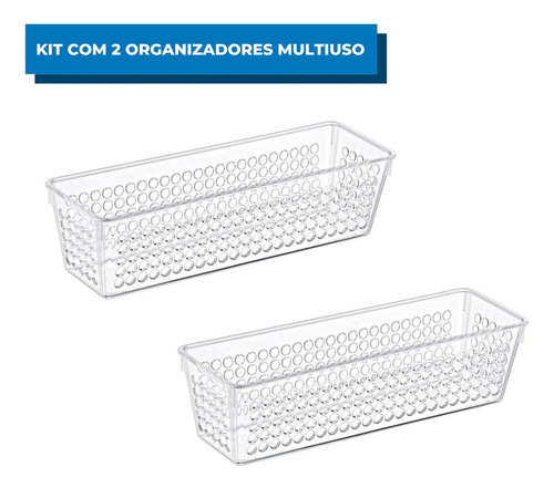 Kit Com 2 Organizadores Acrílico Multiuso Sem Tampa 1,1l