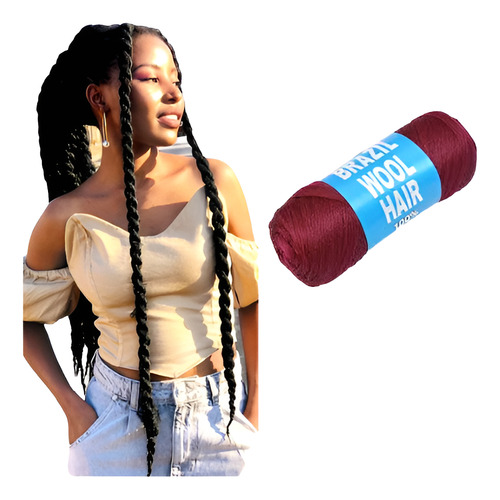 Hilo Lana Kanekalón Para Trenzas Africanas Y Rastas Rollo Color Bordo A19