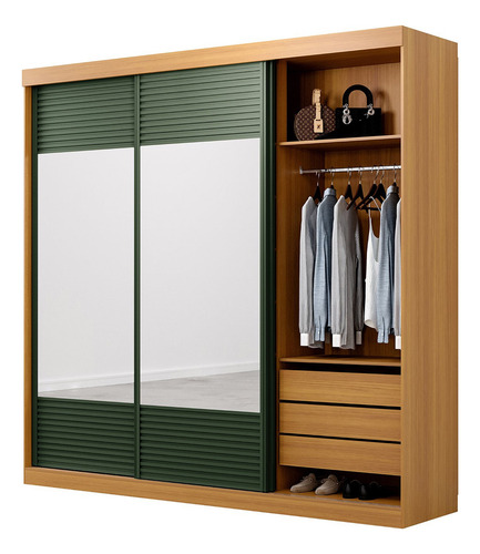 Guarda-roupa Casal 3 Portas De Correr Ripadas Com Gi