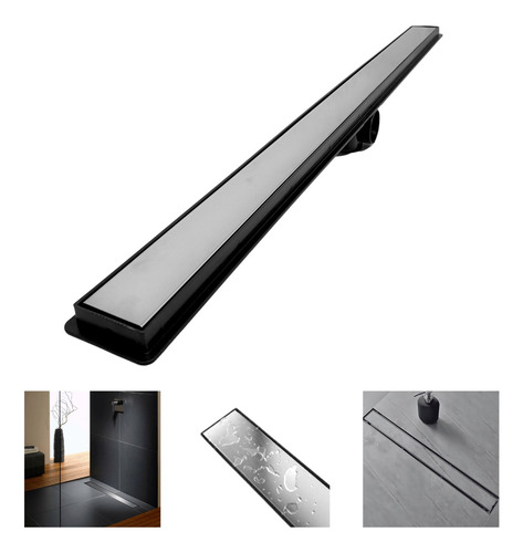 Ralo Linear 80cm Banheiro Oculto Piso Cocho Preto