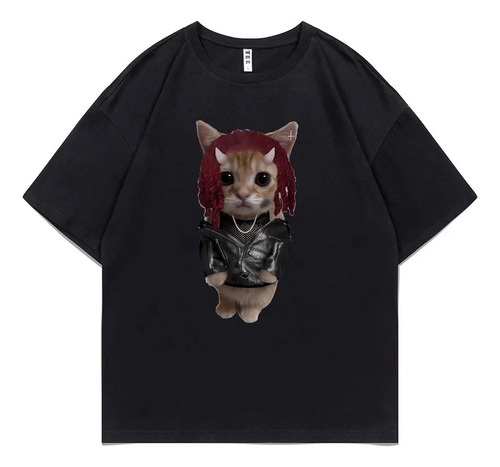 Camiseta Con Estampado Gráfico De Un Triste Gato Llorando
