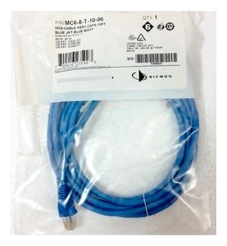 Siemon Patch Cord Cat6 Zm6a-s10-06  Color Azul,10ft (3mts)