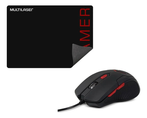 Kit de ratón para juegos de 3200 dpi y alfombrilla de ratón Multilaser Mo306, color rojo