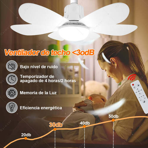 Ventilador De Techo Abanico Lampara Luz 40w E27 52cm De Diámetro Incluye Extensor Y Control Remoto Avanzado, Brillo 3000k-6500k/regulable, 3 Velocidades De Viento, 6 aspas de ventilador