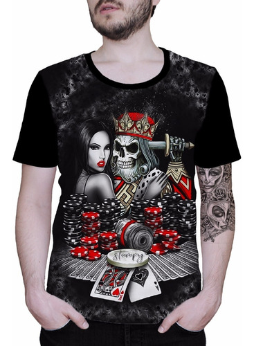 Stompy Camiseta - Poker Skull Baralho Caveira Tattoo Tatuage