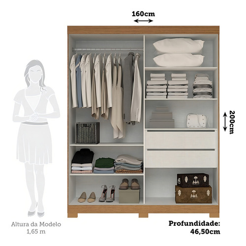 Guarda-roupa Casal 160cm 2 Portas De Correr Com Aawt