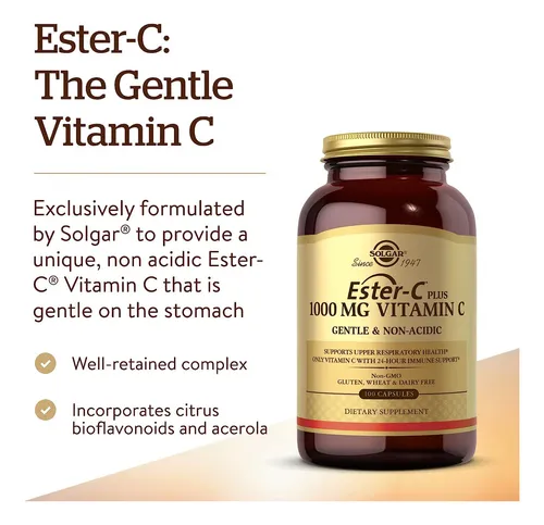 Solgar Ester-c Plus 1000 Mg De Vitamina C Con Bioflavonoides Cítricos - 100 Cápsulas - Suave Y No Ácido