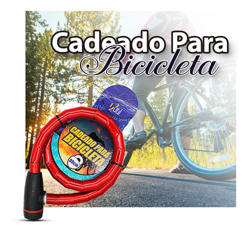 Imagem 5 de 7 de Cadeado Bike 80cm Vermelho Corrente Tranca Bicicleta Moto