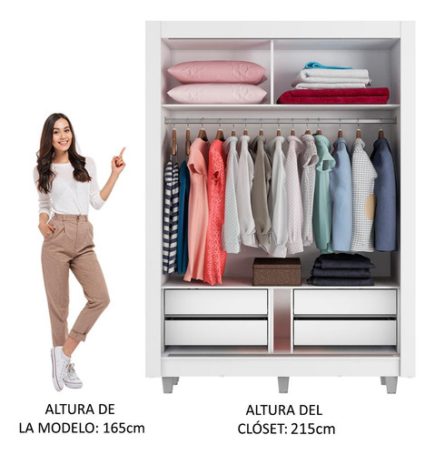 Ropero Closet Madesa Dallas Plus 2 Puertas 1 Espejo Con Pies Color Blanco