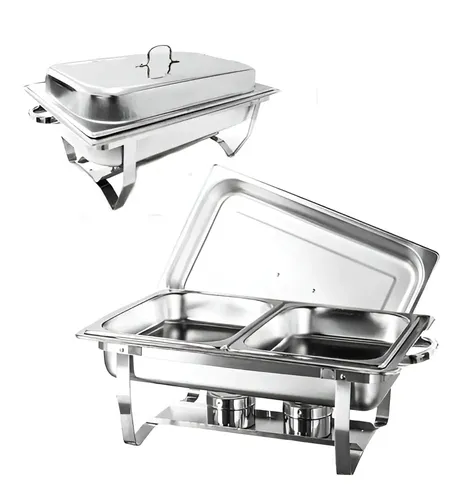 Ideal Mix Rechaud Retangular Inox 2 Cubas 9.5L Queimador Álcool Ideal Mix