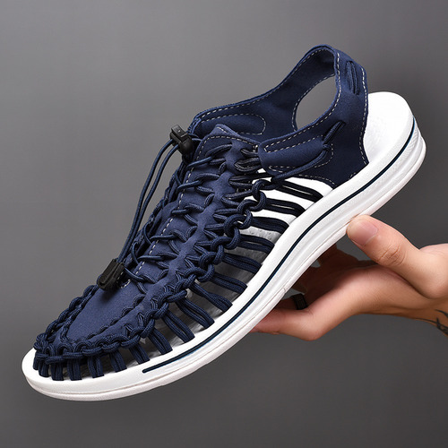 Sandalias De Playa Tejidas Para Hombre, Zapatos Casuales De