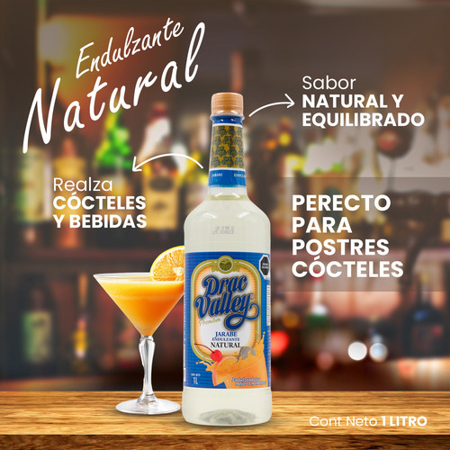 Jarabe Endulzante Natural Drac Valley 1 lt | Jarabe Para Cócteles y Bebidas | Sabor Natural y Dulzura Equilibrada Ideal Para Postres y Bebidas