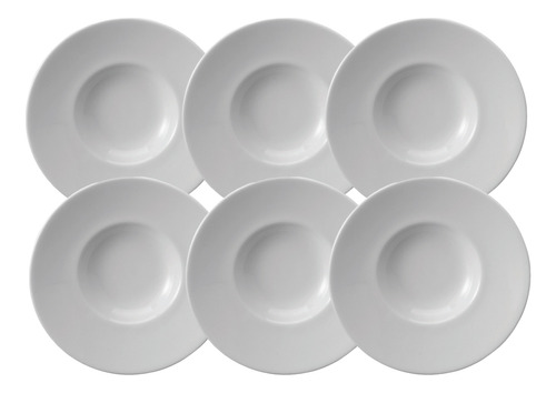 Conjunto 6 Pratos 27cm Porcelana Para Risoto Branco Schmidt