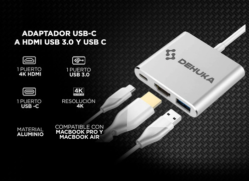 Imagen 2 de 7 de Adaptador Usb C Hdmi Hub Para Macbook Pro Usb 3.0 Usb C Dehuka