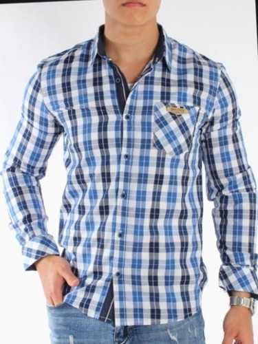 Camisa Manga Larga De Cuadros Azul Oaktree