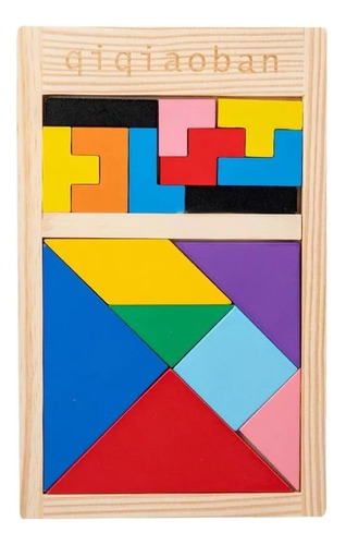 Puzzle Didáctico Madera Tetris Y Tangram Figuras Geometricas