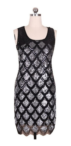 Imagen 1 de 2 de Vestido De Fiesta Brillos Lentejuelas Dorado Y Negro Talla M