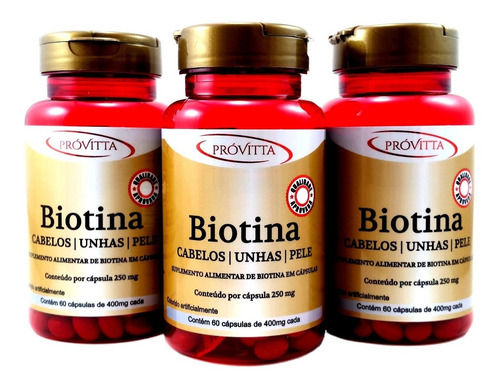 Kit 3 Biotina Firmeza Crescimento Saúde Cabelos Unhas Pele