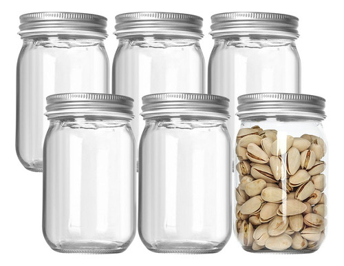 6 Pack Mason Jars 16 Oz (6 Piezas) Boca Regular