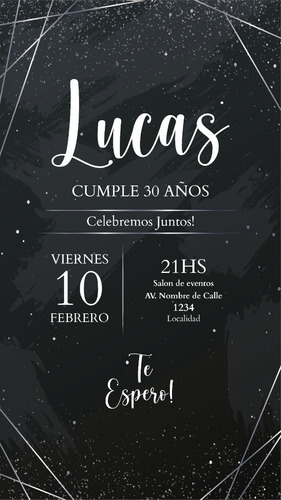 Invitación Digital Whatsapp Cumpleaños Negro Y Plateado