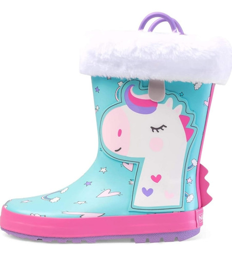 Botas Impermeables Lluvia Caucho Niñas Unicornio Con Forro