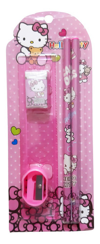 Set Sacapuntas Goma Regla Y 2 Lapices De Hello Kitty