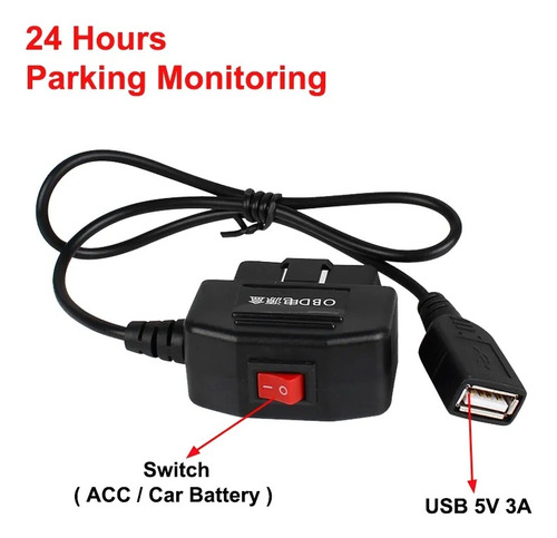 Obd Universal Con Interruptor Usb Hembra Conecta Cámaras Vdr