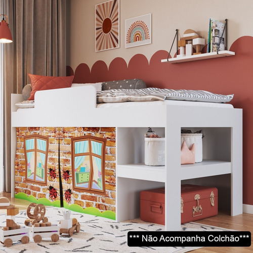 Cama Elevada Com Cortina Imaginação Meu Fofinho A05 Branco