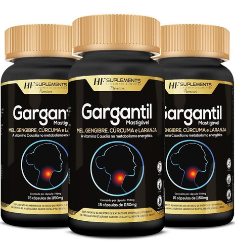 3x Saude Da Garganta Mel Gengibre Curcuma Laranja Mastigavel