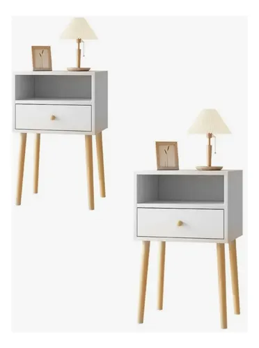 Mesita De Luz Mesa De Luz Kit X2 Ideal Calidad 1 Cajon Mate Blanco