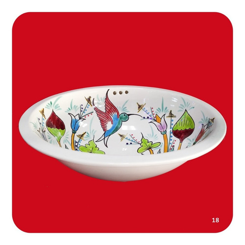 Imagen 3 de 3 de Lavabo Grande Beige Cerámica Tipo Talavera 44x36x17 Cm M18