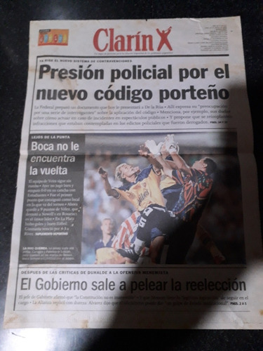 Tapa Diario Clarín 16 3 1998 Boca Caniggia Palermo 