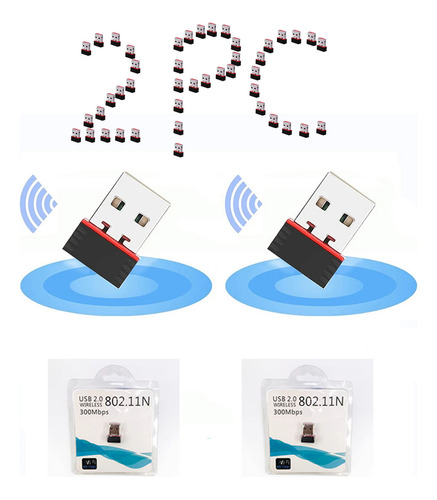 2PCS Mini Adaptador Inalámbrico Usb Wifi 100m 150mbps 802.11b/g/n