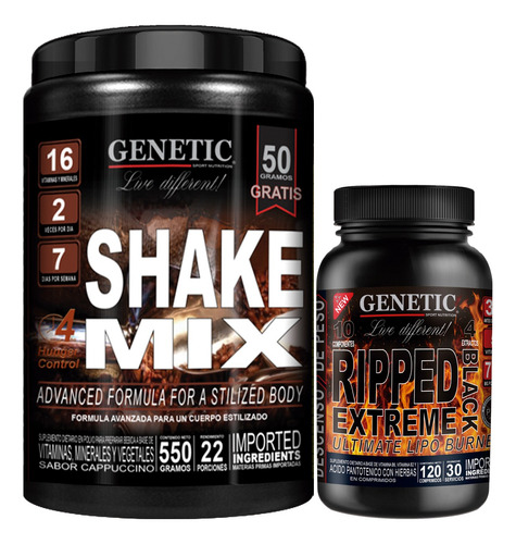 Batidos Dieta Shake Mix Ripped Black Ultra Quemador Genetic